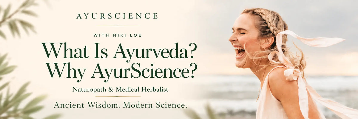 Niki Loe with AyurScience branding
